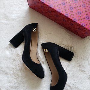 NIB Tory Burch Elizabeth 85mm Round Toe Suede Pump Black Size 5.5M